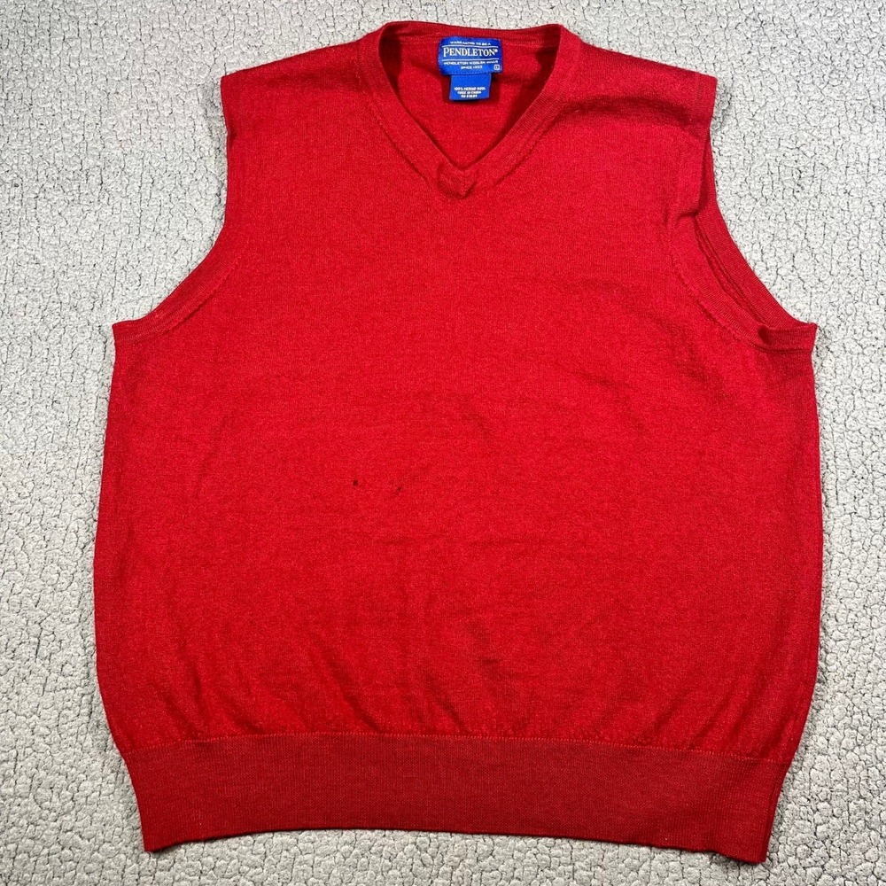 Pendleton V-Neck Sweater Vest Mens 100% Merino Wool Size Large 702710-H12 Red‎